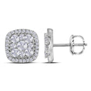 10kt White Gold Women's Round Diamond Framed Square Cluster Screwback Earrings 1.00 Cttw - FREE Shipping (USA/CAN)-Gold & Diamond Earrings-JadeMoghul Inc.