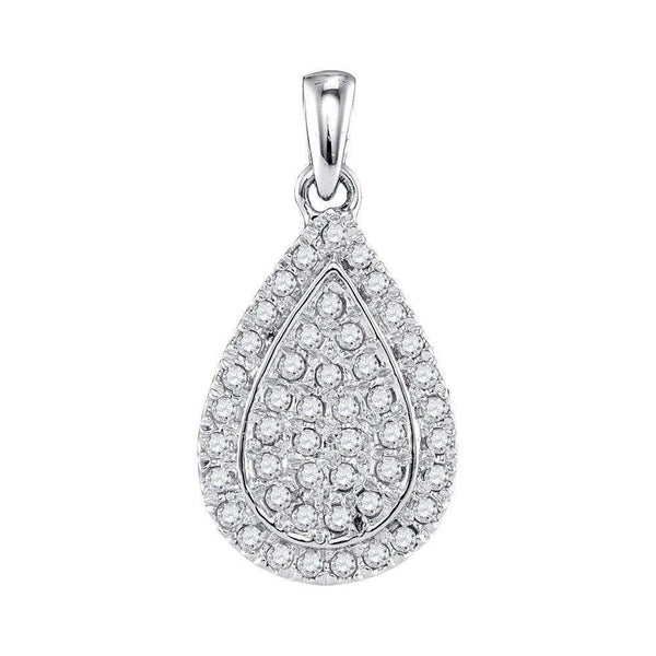 10kt White Gold Women's Round Diamond Framed Teardrop Cluster Pendant 1-4 Cttw - FREE Shipping (US/CAN)-Gold & Diamond Pendants & Necklaces-JadeMoghul Inc.