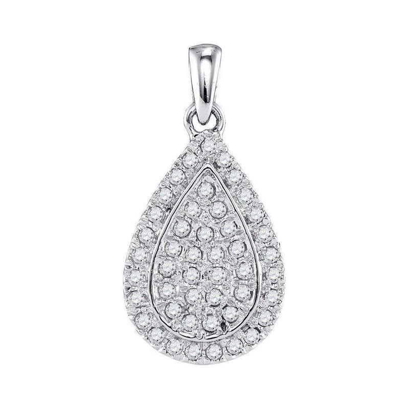 10kt White Gold Women's Round Diamond Framed Teardrop Cluster Pendant 1-4 Cttw - FREE Shipping (US/CAN)-Gold & Diamond Pendants & Necklaces-JadeMoghul Inc.