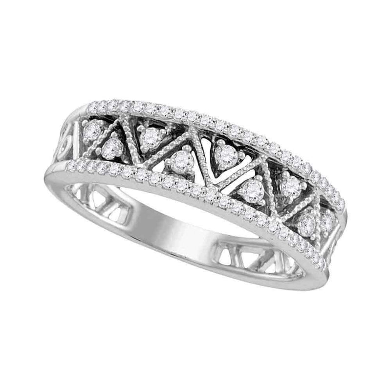 10kt White Gold Women's Round Diamond Geometric Band Ring 7/8 Cttw - FREE Shipping (US/CAN)-Gold & Diamond Bands-5.5-JadeMoghul Inc.