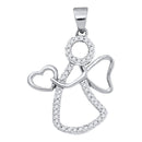 10kt White Gold Women's Round Diamond Guardian Angel Heart Pendant 1-8 Cttw - FREE Shipping (US/CAN)-Gold & Diamond Pendants & Necklaces-JadeMoghul Inc.