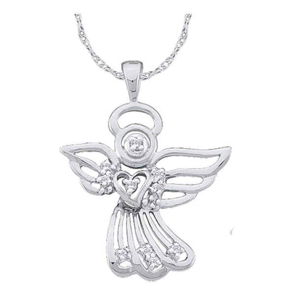 10kt White Gold Womens Round Diamond Guardian Angel Pendant 1-10 Cttw-Gold & Diamond Pendants & Necklaces-JadeMoghul Inc.