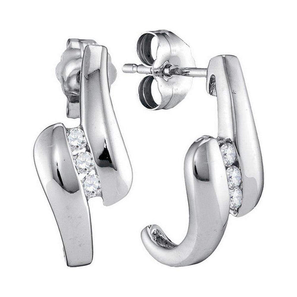 10kt White Gold Women's Round Diamond Half J Hoop Fashion Earrings 1-8 Cttw - FREE Shipping (US/CAN)-Gold & Diamond Earrings-JadeMoghul Inc.