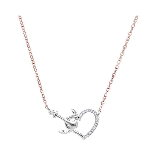 10kt White Gold Women's Round Diamond Heart & Anchor Pendant Necklace 1-12 Cttw - FREE Shipping (US/CAN)-Gold & Diamond Pendants & Necklaces-JadeMoghul Inc.