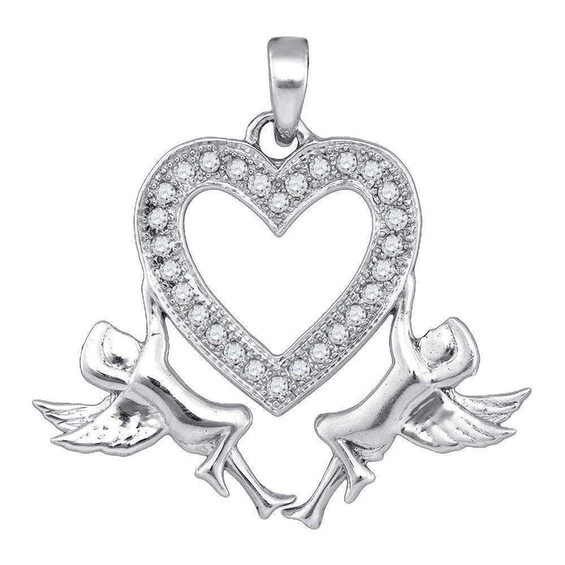 10kt White Gold Women's Round Diamond Heart Angel Cherub Pendant 1-10 Cttw - FREE Shipping (US/CAN)-Gold & Diamond Pendants & Necklaces-JadeMoghul Inc.