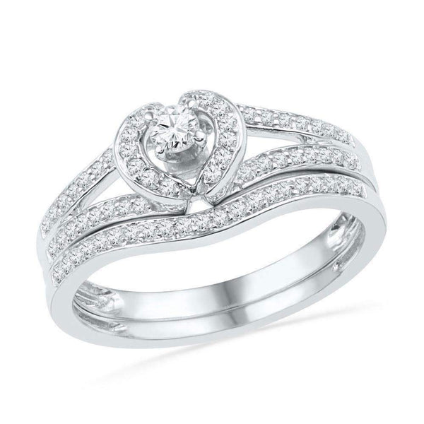 10kt White Gold Women's Round Diamond Heart Bridal Wedding Engagement Ring Band Set 1/3 Cttw - FREE Shipping (US/CAN)-Wedding Jewelry-5-JadeMoghul Inc.