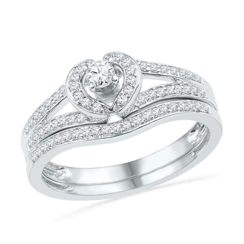 10kt White Gold Women's Round Diamond Heart Bridal Wedding Engagement Ring Band Set 1/3 Cttw - FREE Shipping (US/CAN)-Wedding Jewelry-5-JadeMoghul Inc.