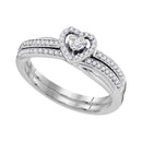 10kt White Gold Women's Round Diamond Heart Bridal Wedding Engagement Ring Band Set 1/4 Cttw - FREE Shipping (US/CAN)-Gold & Diamond Wedding Ring Sets-6.5-JadeMoghul Inc.