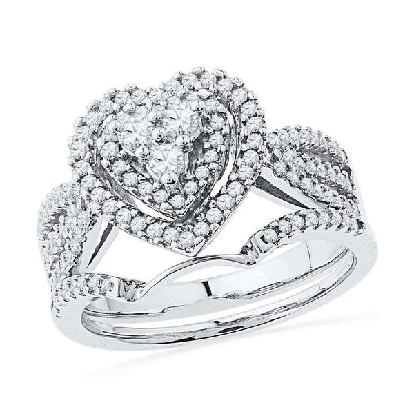 10kt White Gold Women's Round Diamond Heart Bridal Wedding Engagement Ring Band Set 5/8 Cttw - FREE Shipping (US/CAN)-Wedding Jewelry-5-JadeMoghul Inc.