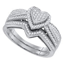 10kt White Gold Women's Round Diamond Heart Cluster Bridal Wedding Engagement Ring Band Set 3/8 Cttw - FREE Shipping (US/CAN)-Gold & Diamond Wedding Ring Sets-5-JadeMoghul Inc.