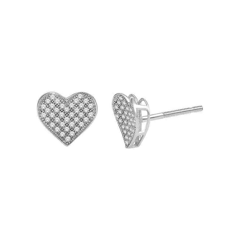 10kt White Gold Women's Round Diamond Heart Cluster Earrings 1-4 Cttw - FREE Shipping (USA/CAN)-Gold & Diamond Earrings-JadeMoghul Inc.