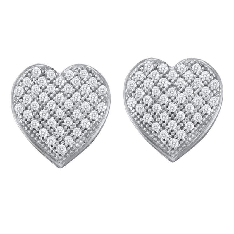 10kt White Gold Women's Round Diamond Heart Cluster Earrings 1-4 Cttw - FREE Shipping (USA/CAN)-Gold & Diamond Earrings-JadeMoghul Inc.