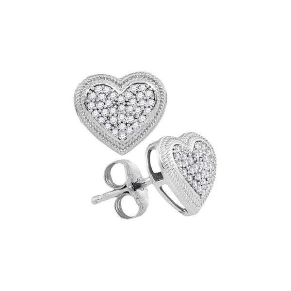 10kt White Gold Women's Round Diamond Heart Cluster Earrings 1-5 Cttw - FREE Shipping (USA/CAN)-Gold & Diamond Earrings-JadeMoghul Inc.