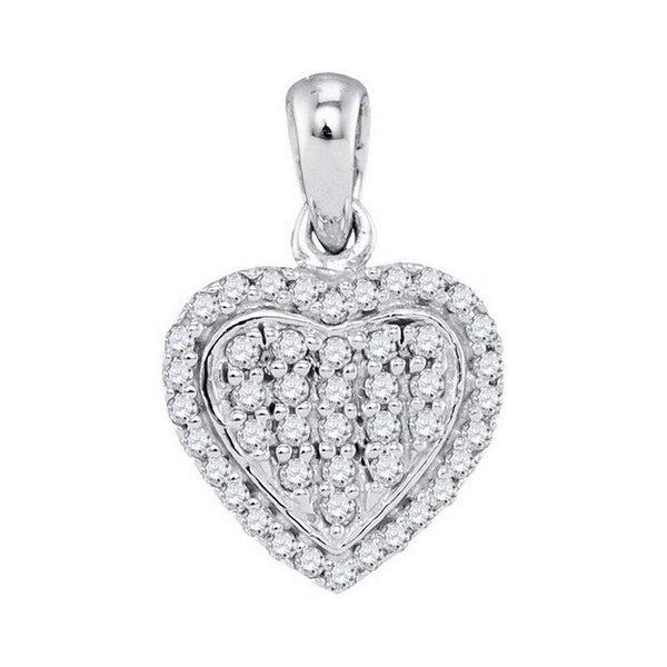 10kt White Gold Women's Round Diamond Heart Cluster Pendant 1-4 Cttw - FREE Shipping (US/CAN)-Gold & Diamond Pendants & Necklaces-JadeMoghul Inc.