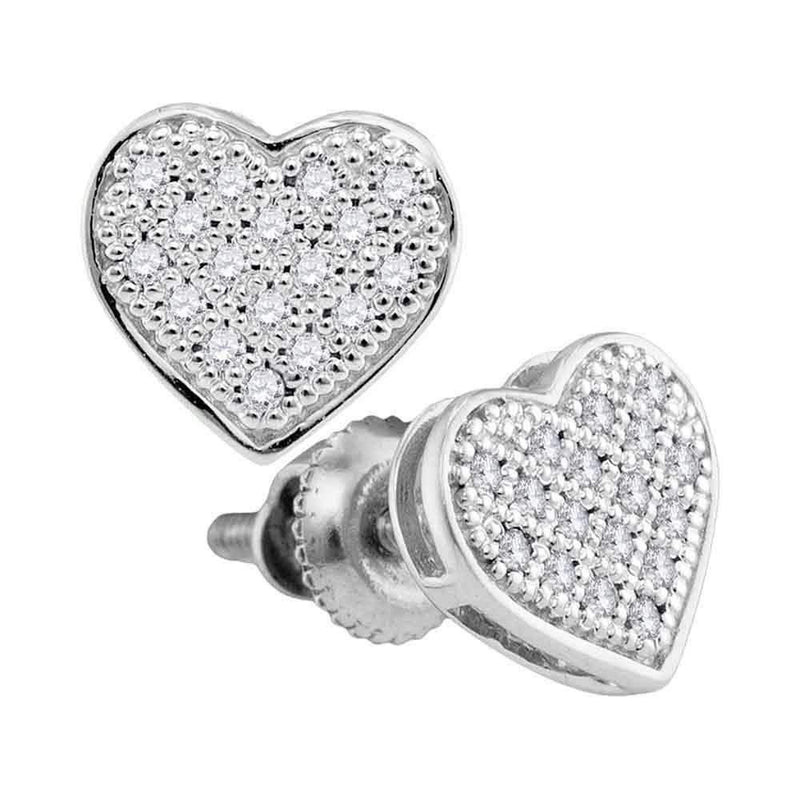 10kt White Gold Women's Round Diamond Heart Cluster Screwback Earrings 1-10 Cttw - FREE Shipping (USA/CAN)-Gold & Diamond Earrings-JadeMoghul Inc.