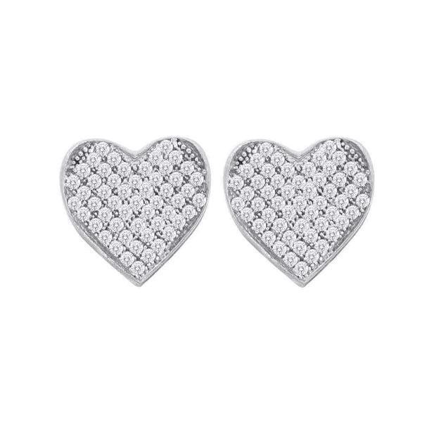 10kt White Gold Women's Round Diamond Heart Cluster Screwback Earrings 1-10 Cttw - FREE Shipping (USA/CAN)-Gold & Diamond Earrings-JadeMoghul Inc.