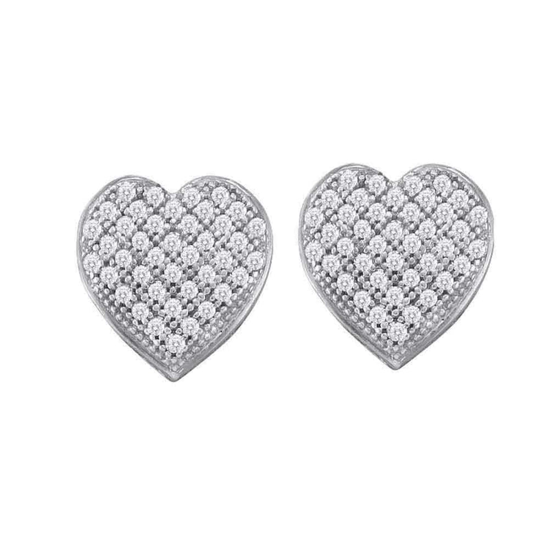 10kt White Gold Women's Round Diamond Heart Cluster Screwback Earrings 1-10 Cttw - FREE Shipping (US/CAN)-Gold & Diamond Earrings-JadeMoghul Inc.