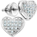 10kt White Gold Women's Round Diamond Heart Cluster Screwback Earrings 1-4 Cttw - FREE Shipping (USA/CAN)-Gold & Diamond Earrings-JadeMoghul Inc.