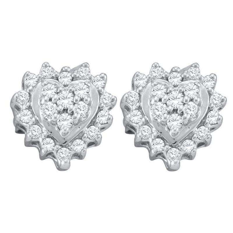 10kt White Gold Women's Round Diamond Heart Cluster Screwback Earrings 1-4 Cttw - FREE Shipping (USA/CAN)-Gold & Diamond Earrings-JadeMoghul Inc.