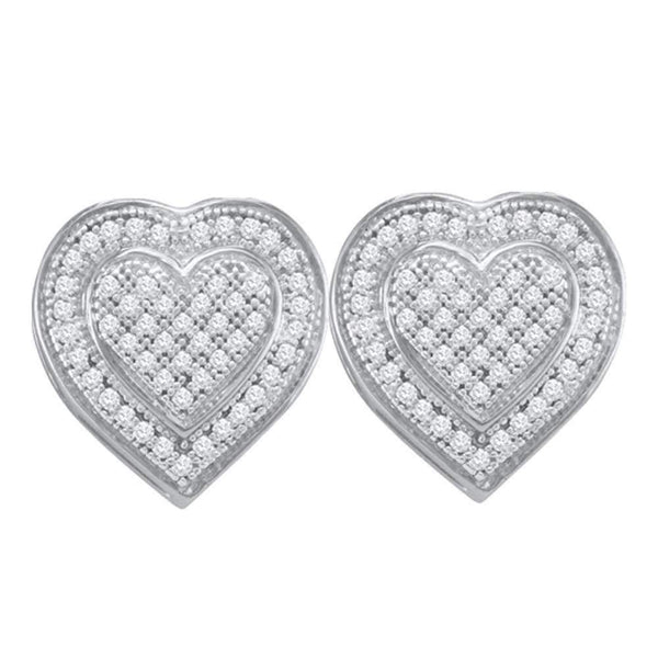 10kt White Gold Women's Round Diamond Heart Cluster Screwback Earrings 1-4 Cttw - FREE Shipping (US/CAN)-Gold & Diamond Earrings-JadeMoghul Inc.