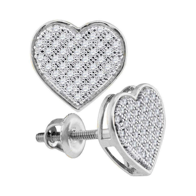 10kt White Gold Women's Round Diamond Heart Cluster Screwback Earrings 1-5 Cttw - FREE Shipping (USA/CAN)-Gold & Diamond Earrings-JadeMoghul Inc.