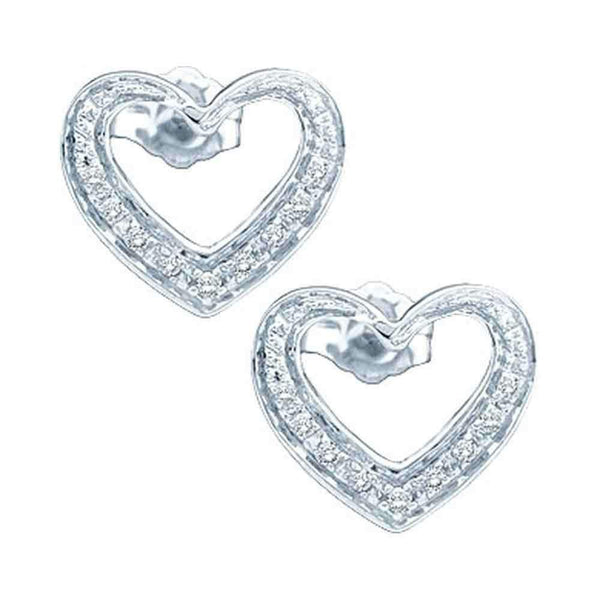 10kt White Gold Women's Round Diamond Heart Cluster Screwback Earrings 1-8 Cttw - FREE Shipping (USA/CAN)-Gold & Diamond Earrings-JadeMoghul Inc.