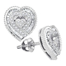 10kt White Gold Womens Round Diamond Heart Cluster Stud Earrings 1-3 Cttw-Gold & Diamond Earrings-JadeMoghul Inc.