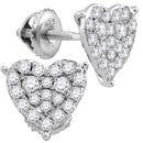 10kt White Gold Women's Round Diamond Heart Cluster Stud Earrings 3-4 Cttw - FREE Shipping (USA/CAN)-Gold & Diamond Earrings-JadeMoghul Inc.