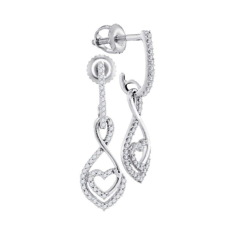 10kt White Gold Women's Round Diamond Heart Dangle Screwback Earrings 1-4 Cttw - FREE Shipping (US/CAN)-Gold & Diamond Earrings-JadeMoghul Inc.