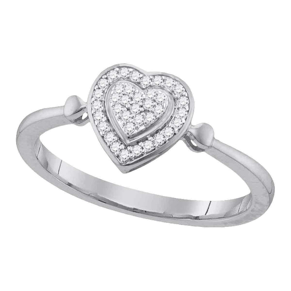 10kt White Gold Women's Round Diamond Heart Frame Cluster Ring 1/10 Cttw - FREE Shipping (US/CAN)-Gold & Diamond Heart Rings-5-JadeMoghul Inc.