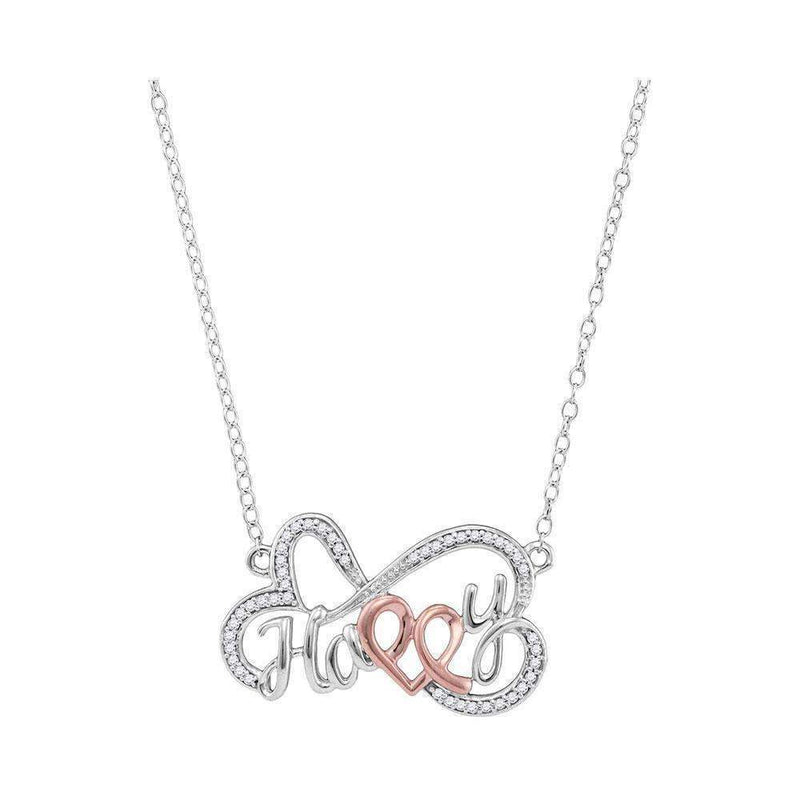 10kt White Gold Women's Round Diamond Heart Happy Pendant Necklace 1-8 Cttw - FREE Shipping (US/CAN)-Gold & Diamond Pendants & Necklaces-JadeMoghul Inc.