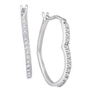 10kt White Gold Women's Round Diamond Heart Hoop Earrings 1-8 Cttw - FREE Shipping (US/CAN)-Gold & Diamond Earrings-JadeMoghul Inc.