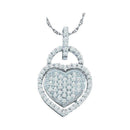 10kt White Gold Women's Round Diamond Heart Lock Pendant 1-4 Cttw - FREE Shipping (US/CAN)-Gold & Diamond Pendants & Necklaces-JadeMoghul Inc.