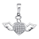 10kt White Gold Women's Round Diamond Heart Love Angel Pendant 1-10 Cttw - FREE Shipping (US/CAN)-Gold & Diamond Pendants & Necklaces-JadeMoghul Inc.