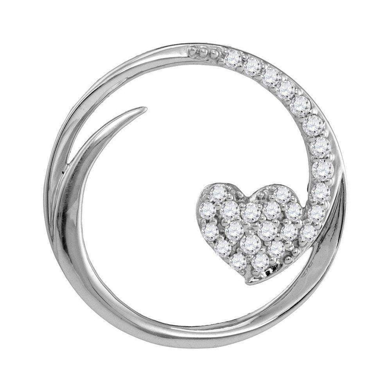 10kt White Gold Women's Round Diamond Heart Love Circle Pendant 1-4 Cttw - FREE Shipping (US/CAN)-Gold & Diamond Pendants & Necklaces-JadeMoghul Inc.