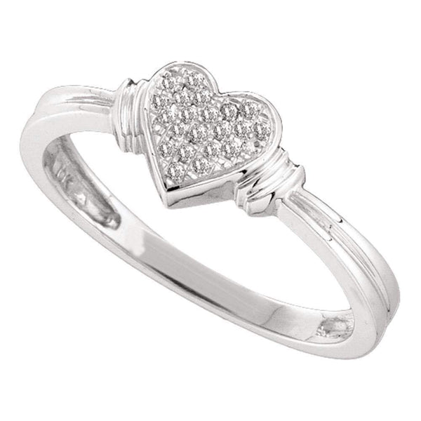 10kt White Gold Women's Round Diamond Heart Love Cluster Ring 1/12 Cttw - FREE Shipping (US/CAN)-Gold & Diamond Heart Rings-5-JadeMoghul Inc.