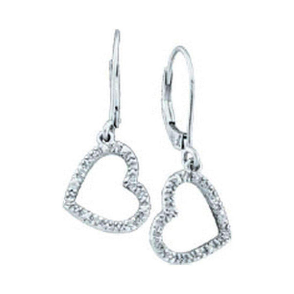 10kt White Gold Women's Round Diamond Heart Love Dangle Earrings 1-20 Cttw - FREE Shipping (USA/CAN)-Gold & Diamond Earrings-JadeMoghul Inc.