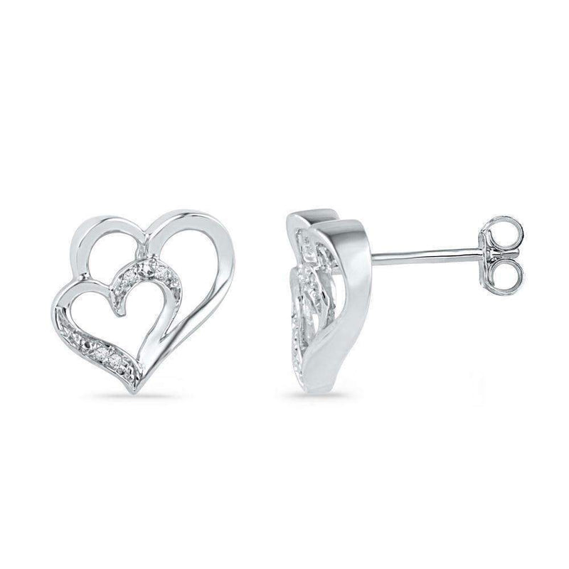 10kt White Gold Women's Round Diamond Heart Love Earrings .03 Cttw - FREE Shipping (USA/CAN)-Gold & Diamond Earrings-JadeMoghul Inc.