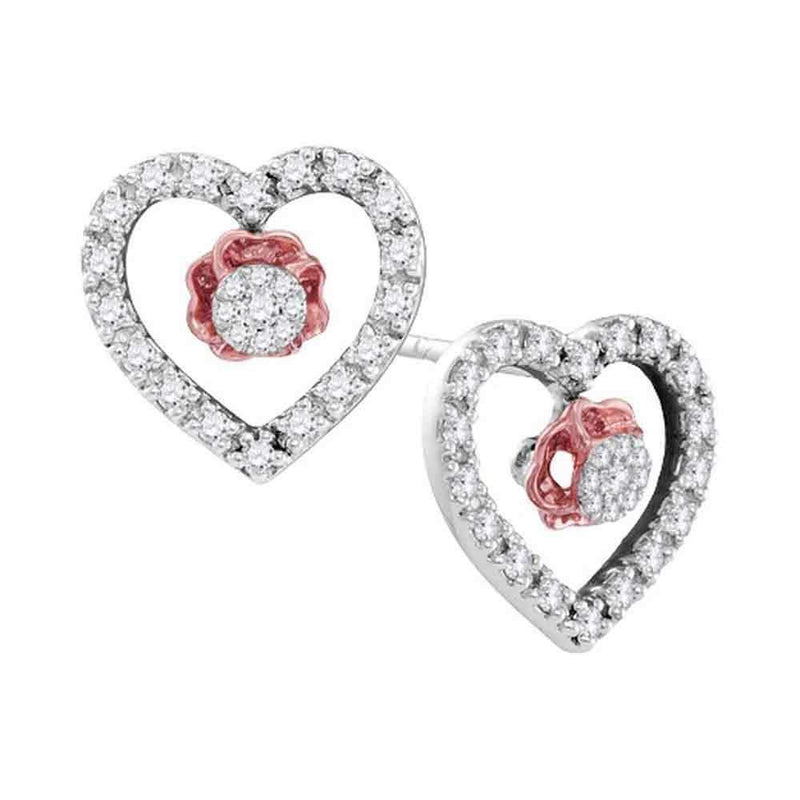 10kt White Gold Women's Round Diamond Heart Love Earrings 1-3 Cttw - FREE Shipping (USA/CAN)-Gold & Diamond Earrings-JadeMoghul Inc.