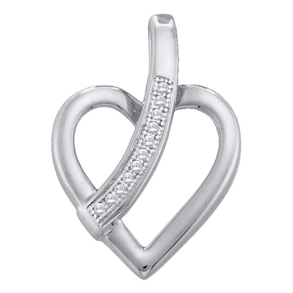 10kt White Gold Women's Round Diamond Heart Love Pendant .03 Cttw - FREE Shipping (US/CAN)-Gold & Diamond Pendants & Necklaces-JadeMoghul Inc.