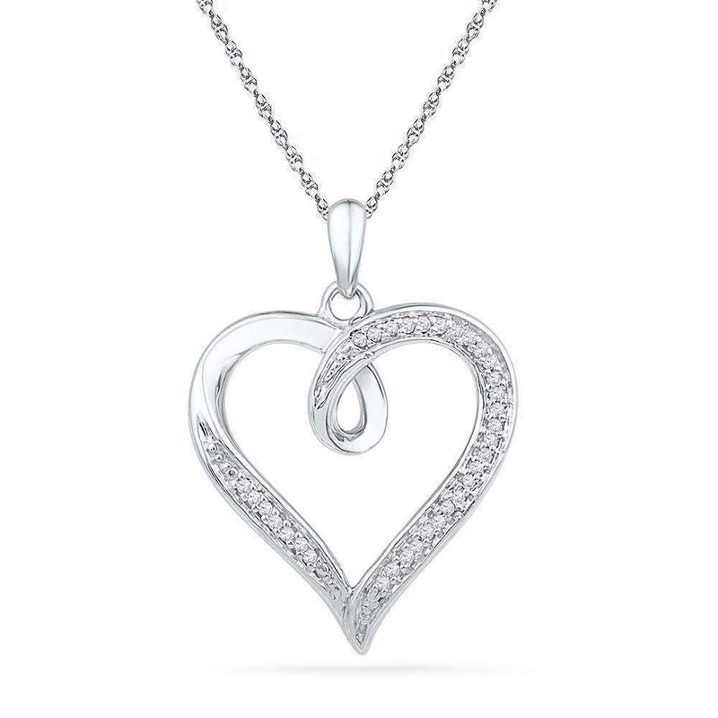 10kt White Gold Women's Round Diamond Heart Love Pendant 1-10 Cttw - FREE Shipping (US/CAN)-Gold & Diamond Pendants & Necklaces-JadeMoghul Inc.