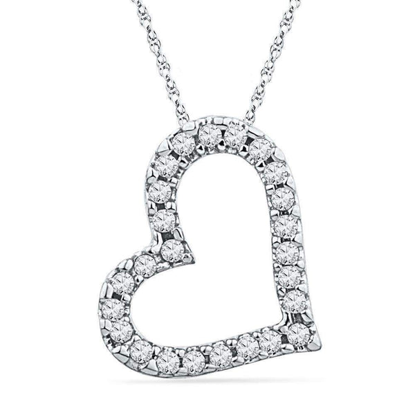 10kt White Gold Women's Round Diamond Heart Love Pendant 1-10 Cttw - FREE Shipping (US/CAN)-Gold & Diamond Pendants & Necklaces-JadeMoghul Inc.