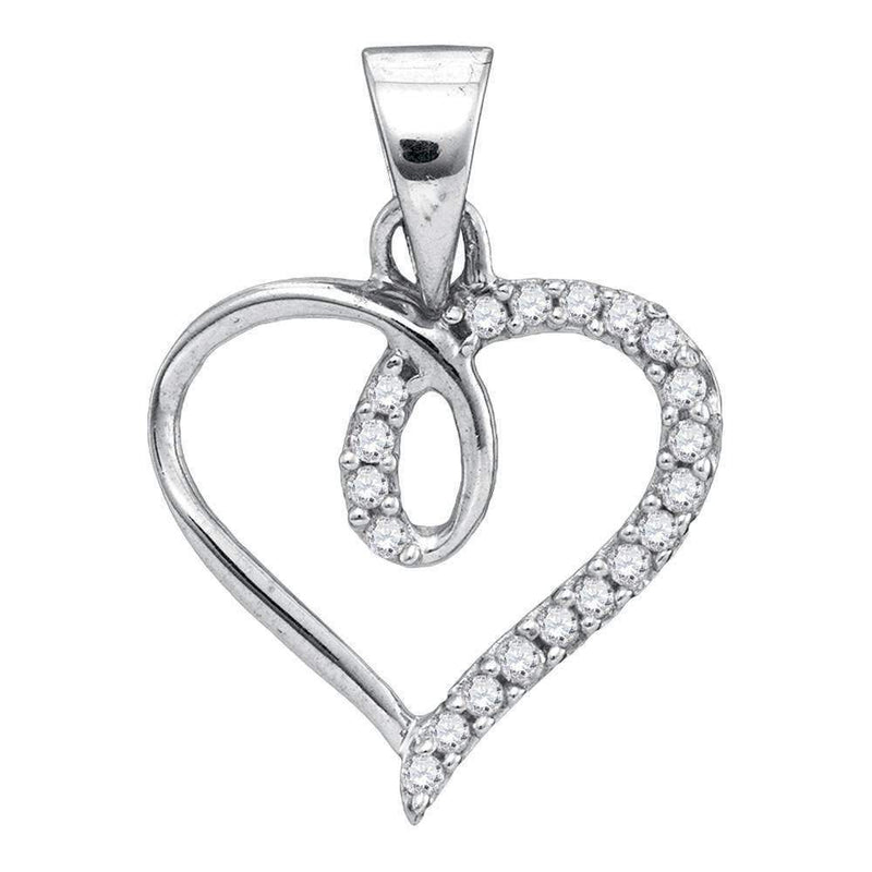 10kt White Gold Women's Round Diamond Heart Love Pendant 1-10 Cttw - FREE Shipping (US/CAN)-Gold & Diamond Pendants & Necklaces-JadeMoghul Inc.