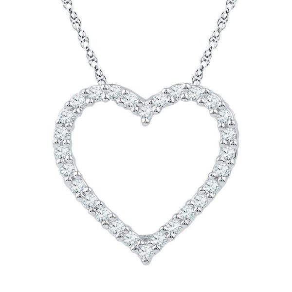 10kt White Gold Women's Round Diamond Heart Love Pendant 1-4 Cttw - FREE Shipping (US/CAN)-Gold & Diamond Pendants & Necklaces-JadeMoghul Inc.