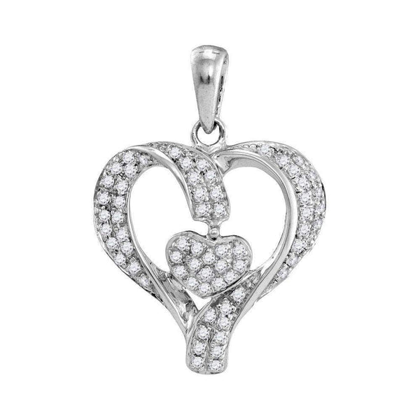 10kt White Gold Women's Round Diamond Heart Love Pendant 1-6 Cttw - FREE Shipping (US/CAN)-Gold & Diamond Pendants & Necklaces-JadeMoghul Inc.