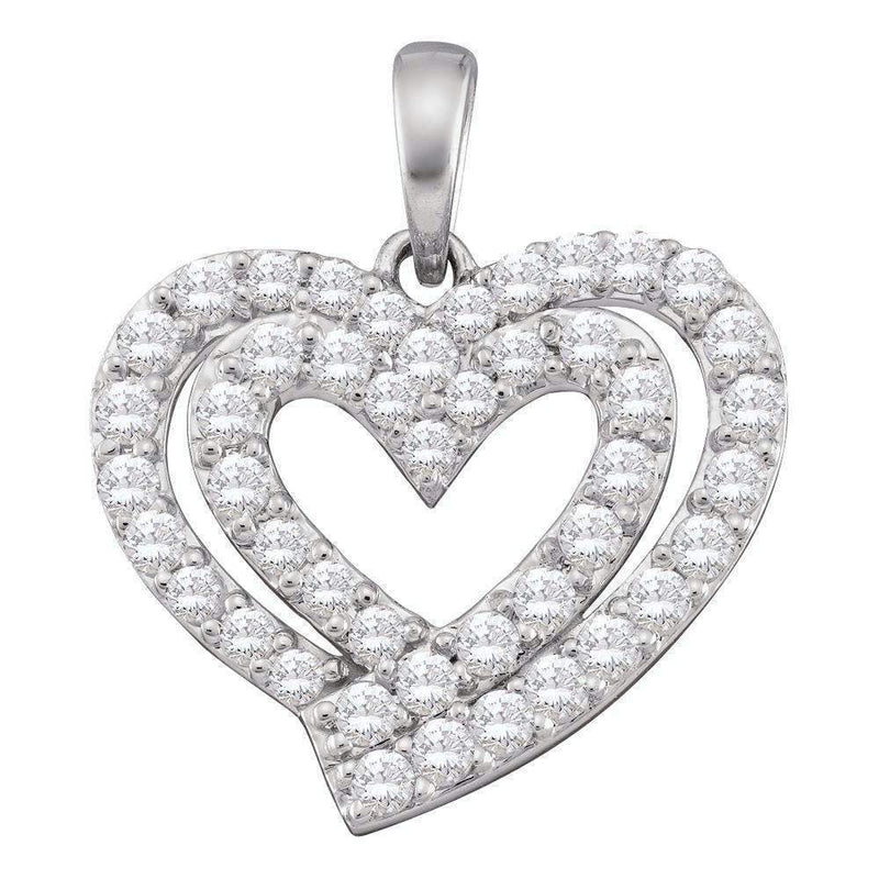 10kt White Gold Women's Round Diamond Heart Love Pendant 3-4 Cttw - FREE Shipping (US/CAN)-Gold & Diamond Pendants & Necklaces-JadeMoghul Inc.