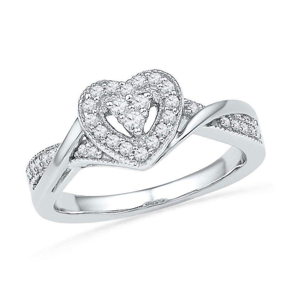 10kt White Gold Women's Round Diamond Heart Love Ring 1/4 Cttw - FREE Shipping (US/CAN)-Gold & Diamond Heart Rings-5-JadeMoghul Inc.
