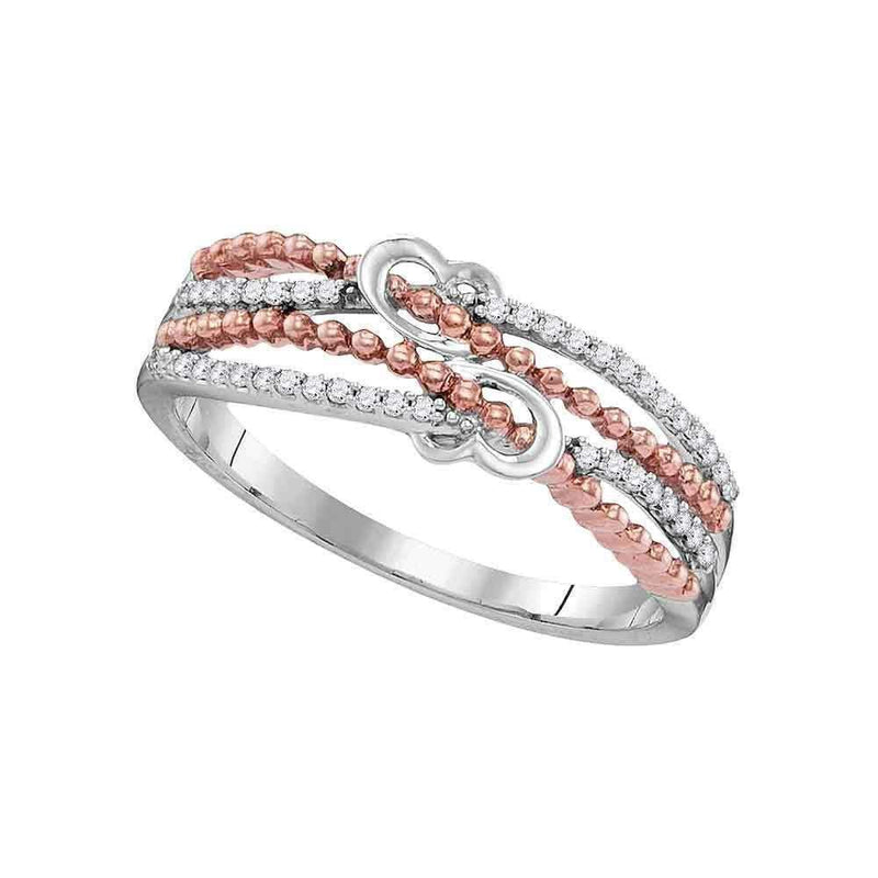 10kt White Gold Women's Round Diamond Heart Love Roped 2-tone Rose Band Ring 1/8 Cttw - FREE Shipping (US/CAN)-Gold & Diamond Heart Rings-5.5-JadeMoghul Inc.