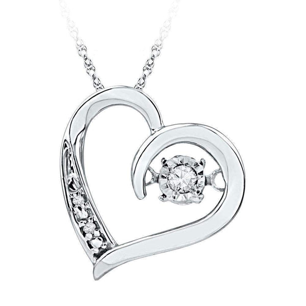 10kt White Gold Women's Round Diamond Heart Love Twinkle Moving Pendant 1-20 Cttw - FREE Shipping (US/CAN)-Gold & Diamond Pendants & Necklaces-JadeMoghul Inc.