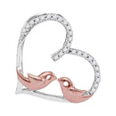 10kt White Gold Women's Round Diamond Heart & Lovebirds Pendant 1-10 Cttw - FREE Shipping (US/CAN)-Gold & Diamond Pendants & Necklaces-JadeMoghul Inc.